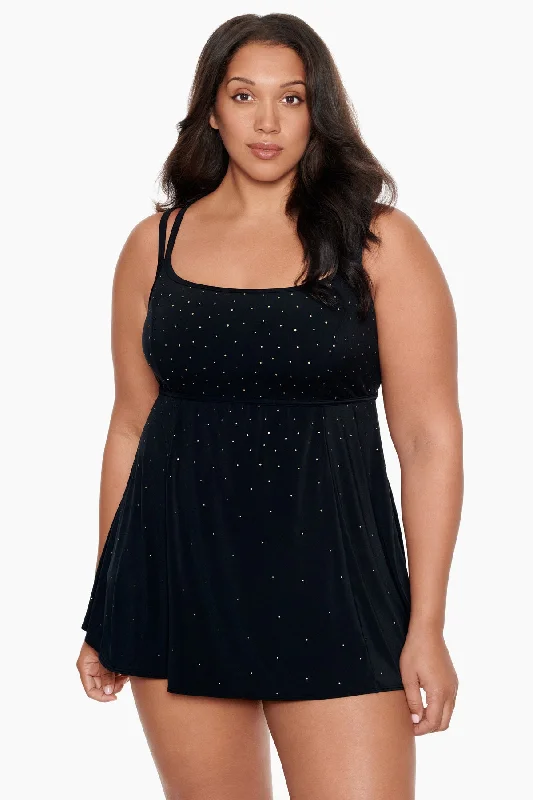 Plus Size Princess Seam Swim Dress Night Stars Plunge Neckline Swimsuit