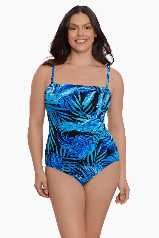 Side Shirred Bandeau Long Torso One Piece Swimsuit Jungle Boogie Shiny One-Piece Swimsuit