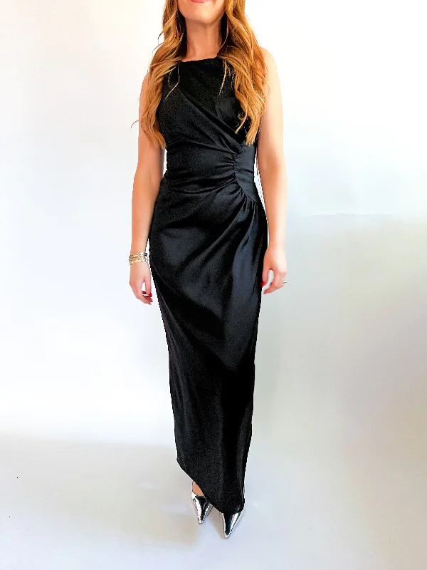 Side Shirring Maxi Dress Fashionable Faux Wrap Maxi Dress