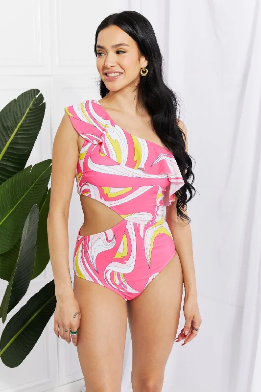 Marina West Swim Vitamin C Asymmetric Cutout Ruffle Swimsuit in Pink Sexy Two-Piece Set