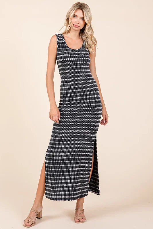 Mittoshop Striped Scoop Neck Sleeveless Maxi Dress Stylish Button-Up Maxi Dress