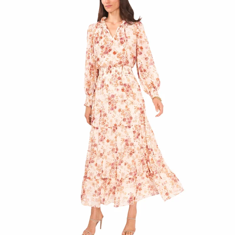 MSK - Floral-Print Balloon-Sleeve Maxi Dress Cozy Spaghetti Strap Maxi Dress