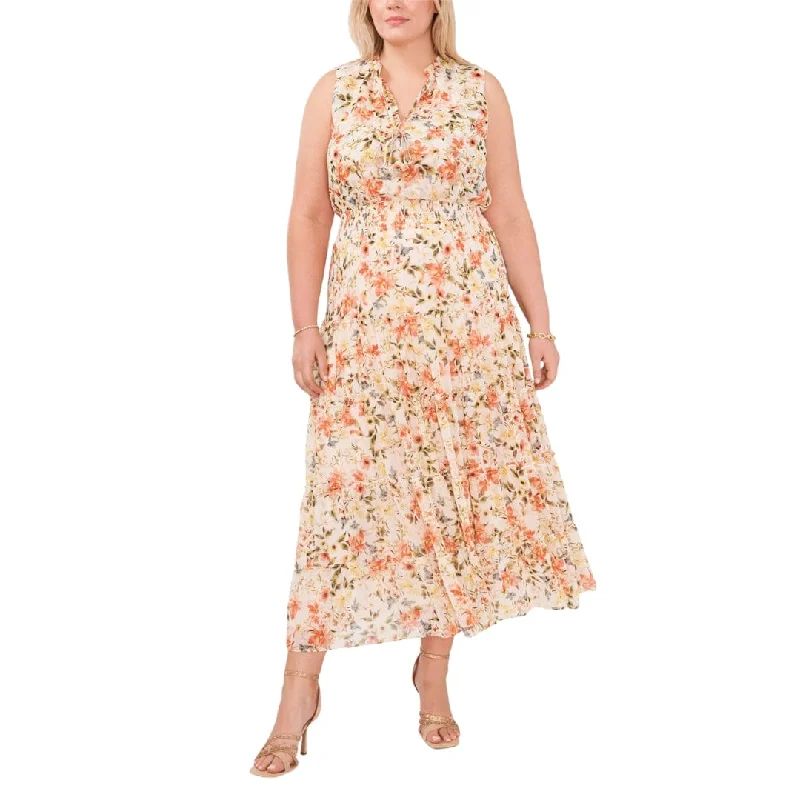 MSK - Floral Print Long Maxi Dress Trendy Off-Shoulder Ruffle Maxi Dress