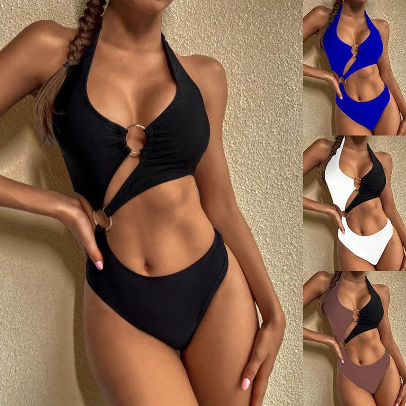 New Women's Conservative One Piece High Waist Swimwear Retro-Inspired Bikini Set