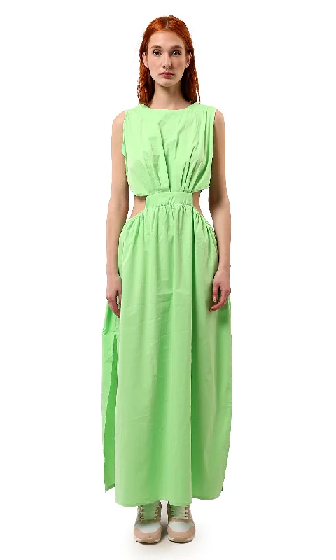 O178816 Sleeveless Light Green Solid Maxi Dress Comfortable Maxi Dress with Belt