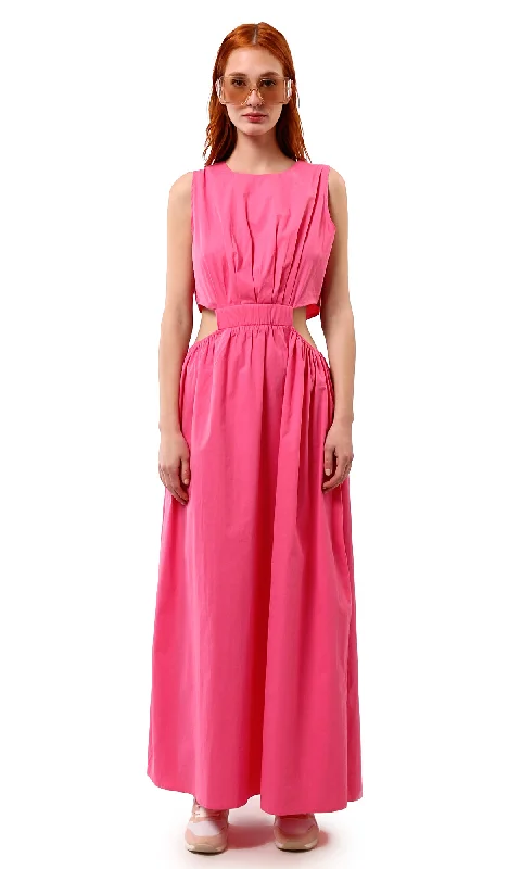 O178817 Fuchsia Elastic Waist Slip On Summer Maxi Dress Comfortable Bohemian Maxi Dress