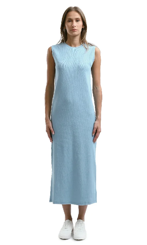 O189720 Light Blue Slip On Sleeveless Summer Maxi Dress Trendy Short Sleeve Maxi Dress