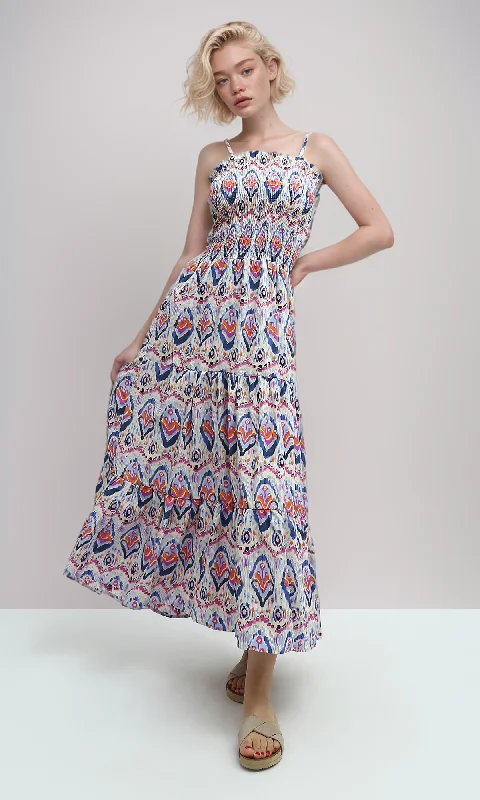 O192254 Summer Maxi Dress With Colorful Pattrned Trendy Printed Maxi Dress