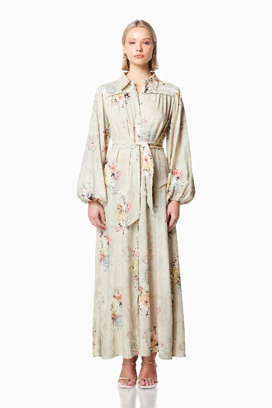 Odessa Floral Maxi Dress In Green Cozy Ruffle Sleeve Maxi Dress