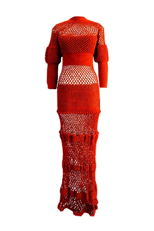 PIAR HAND-WOVEN CROCHET MAXI DRESS Elegant Wraparound Maxi Dress