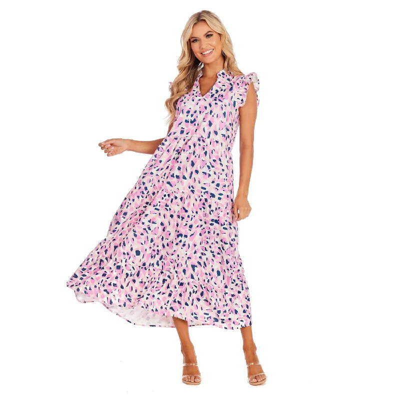 Pink Dot Abstract Adair Tiered Maxi Dress Cozy Ribbed Maxi Dress