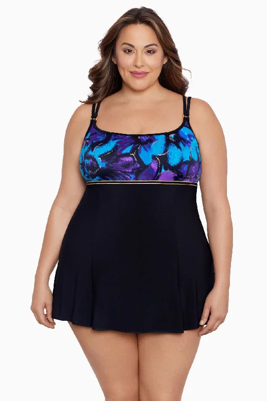 Plus Size Empire Princess Seam Long Torso Swim Dress W/ Hardware Gypsy Soft Beachwear Set