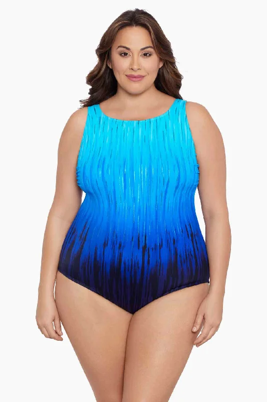 Plus Size Scoopback High Neck Tank Long Torso One Piece Swimsuit High Energy Trendy Swimwear Set