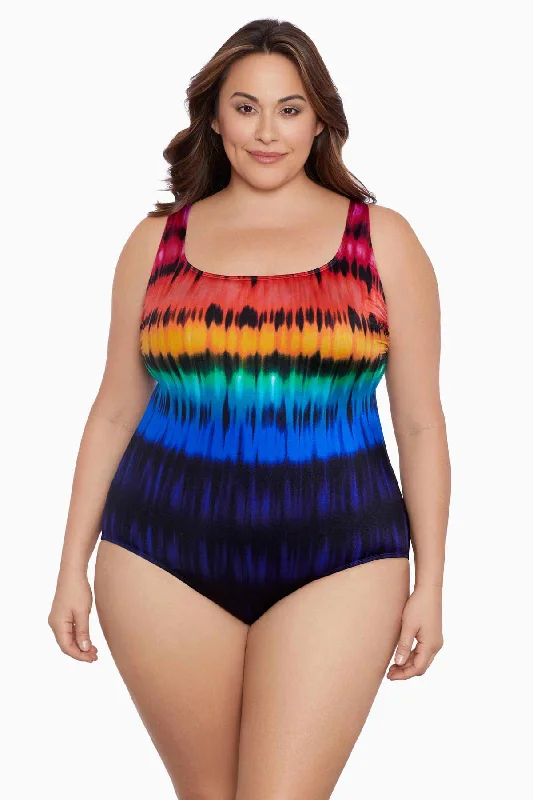 Plus Size X-Back Tank Long Torso One Piece Swimsuit Heated Waters Bold High-Cut Bikini