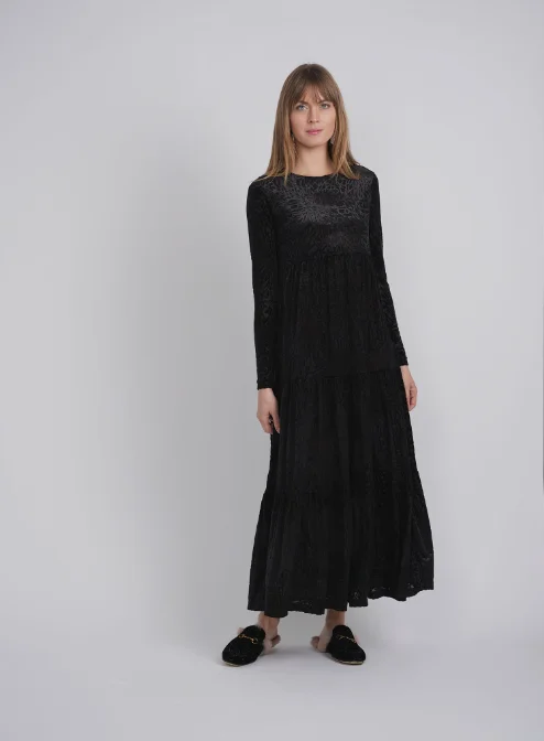 PRINTED VELOUR MAXI DRESS Stylish Long Sleeve Maxi Dress