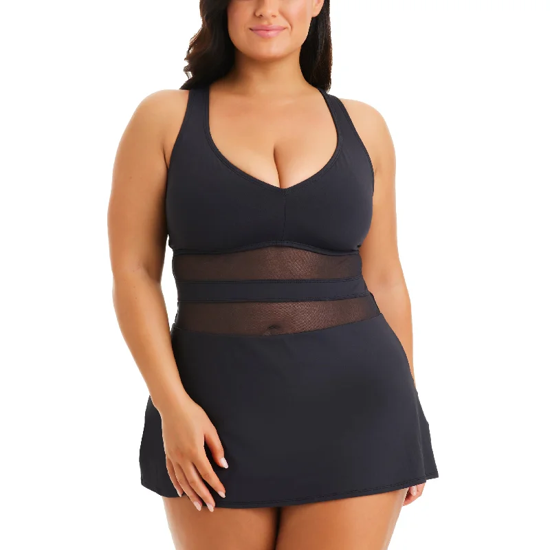 Don't Mesh With Me Cross Back Plus Swimdress - RBDM23271X Strappy Back Bikini