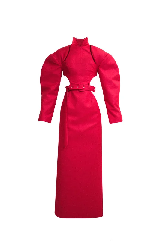 RED CUT-OUT DETAILED MAXI DRESS Comfortable Flowy Maxi Dress