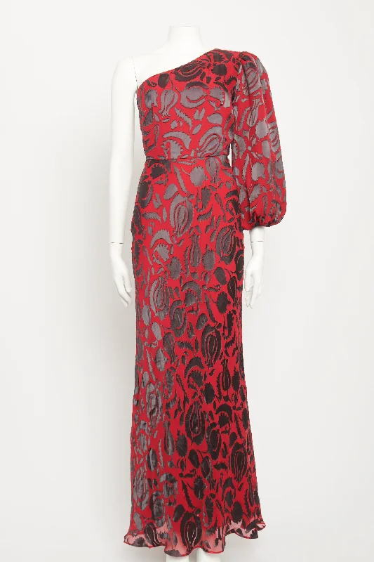 Red Silk Blend Preowned Lily Fil Coupé One Shoulder Maxi Dress Fashionable Printed Maxi Dress