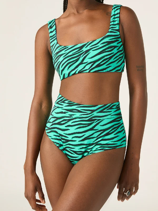 Reversible Swimwear Crop Top Party Animal Green / Oasis Blue Comfortable Tankini Set