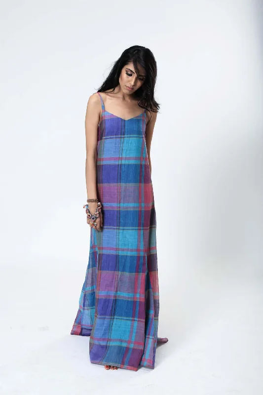 South Cotton Checks Spaghetti Maxi Dress Stylish Boho Chic Maxi Dress