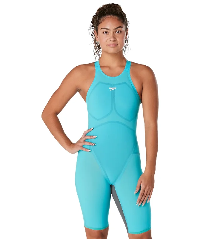 Speedo Women's Fastskin LZR Pure Valor Open Back Kneeskin Tech Suit Swimsuit Aqua Beam Luxury Swimsuit Style