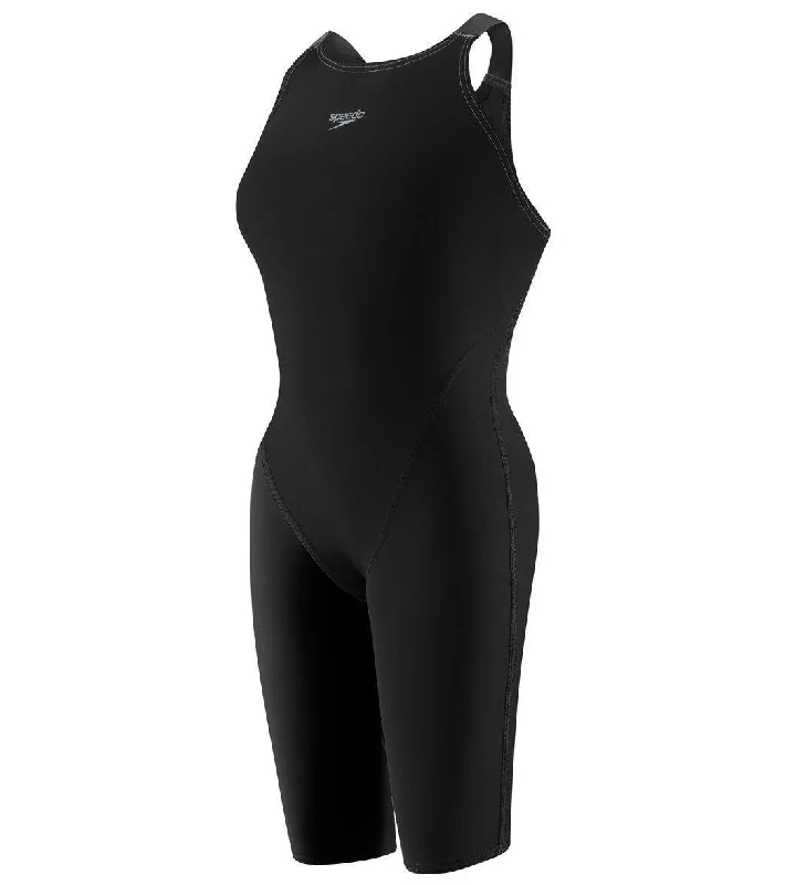 Speedo Women's LZR Racer Pro Recordbreaker Open Back Kneeskin with Comfort Strap Tech Suit Swimsuit  Black Vibrant Bikini Design