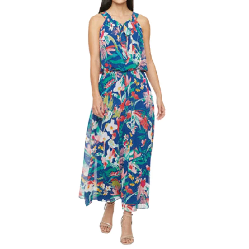 STUDIO ONE - Sleeveless Floral Maxi Dress Trendy Maxi Dress with Bow