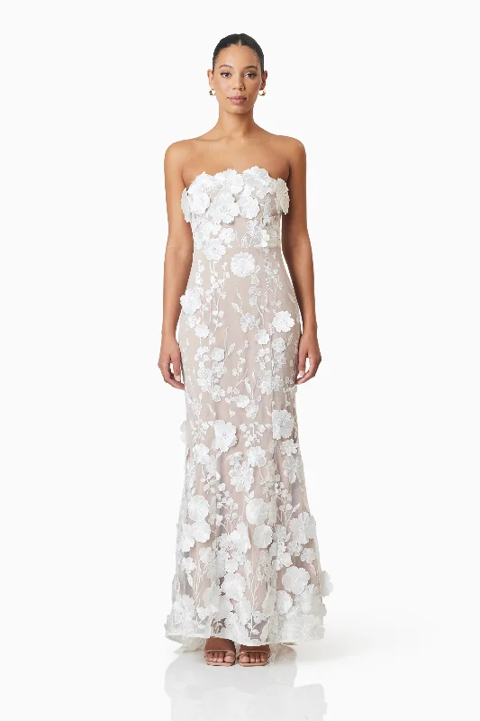 Tiana Floral Maxi Dress in White Stylish V-Neck Maxi Dress