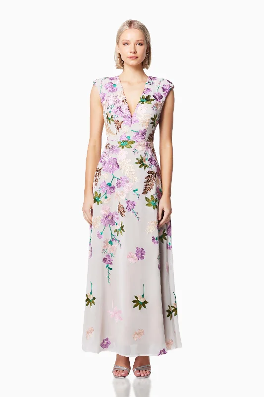 Venetian Floral Maxi Dress In Purple Elegant Boho Maxi Dress