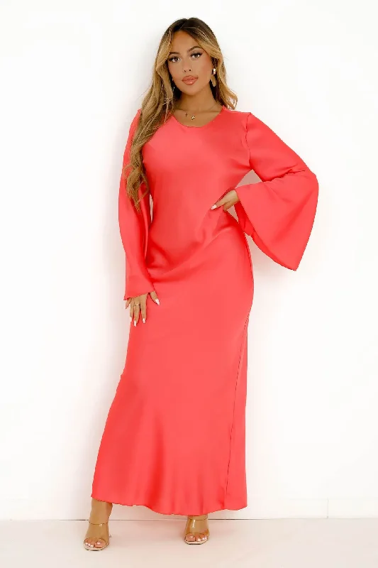 (Buy 1 Get 1) Ramadan /Eid Women Elegant Bell Sleeve Solid Color Maxi Dress Fashionable High-Waist Maxi Dress