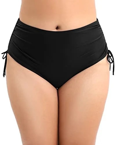 Women's Plus Size High Waist Swimsuit Bottom Side Ties-Black Quick-Dry Swimsuit