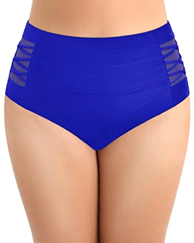 Full Coverage Plus Size High Waisted Swim Bottom-Royal Blue Bold High-Cut Bikini