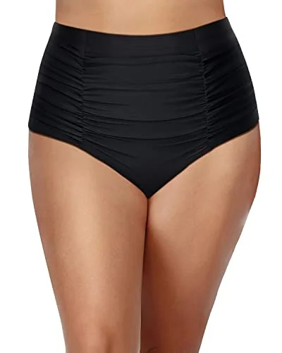 Vintage High Waisted Swim Shorts For Plus Size Women-Black Mesh Swimsuit Top