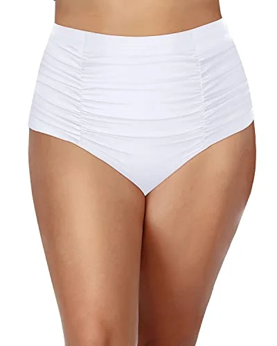 Flattering Shirred Tankini Bottoms High Waist For Women-White Quick-Dry Tankini