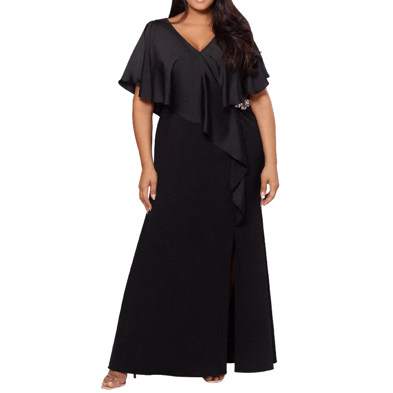 XSCAPE - Ruffled Embellished Maxi Dress Comfortable Satin Maxi Dress