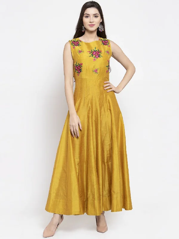 Women'S Yellow Floral Printed Maxi Dress Classic Tulle Maxi Dress