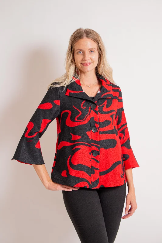 Red/ Black Marble Swirl Short Jacket Nylon Jacket Polyester Jacket Spandex Jacket