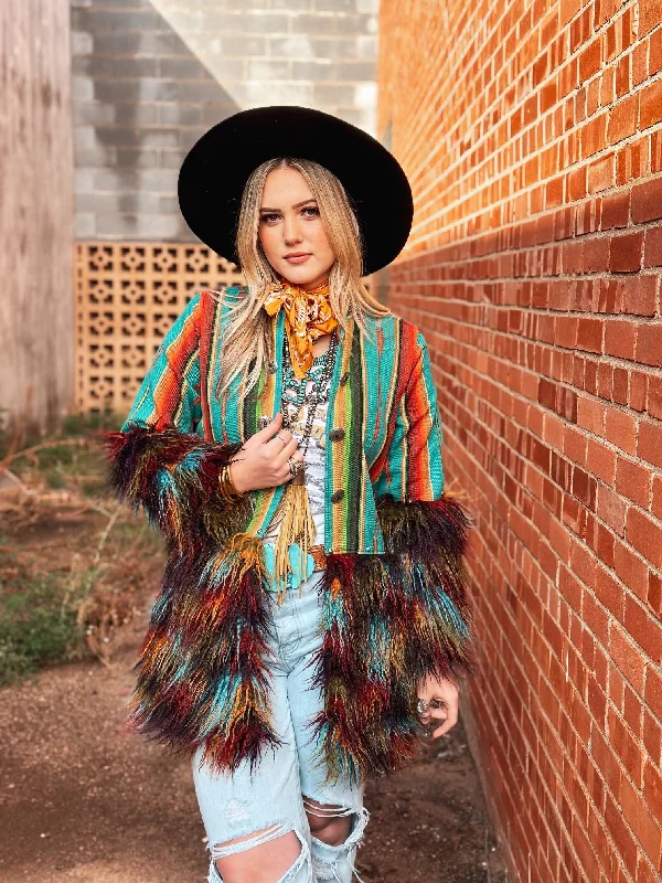 "The Tess" Turquoise Serape Jacket Print Jacket Jacquard Jacket Embroidered Jacket