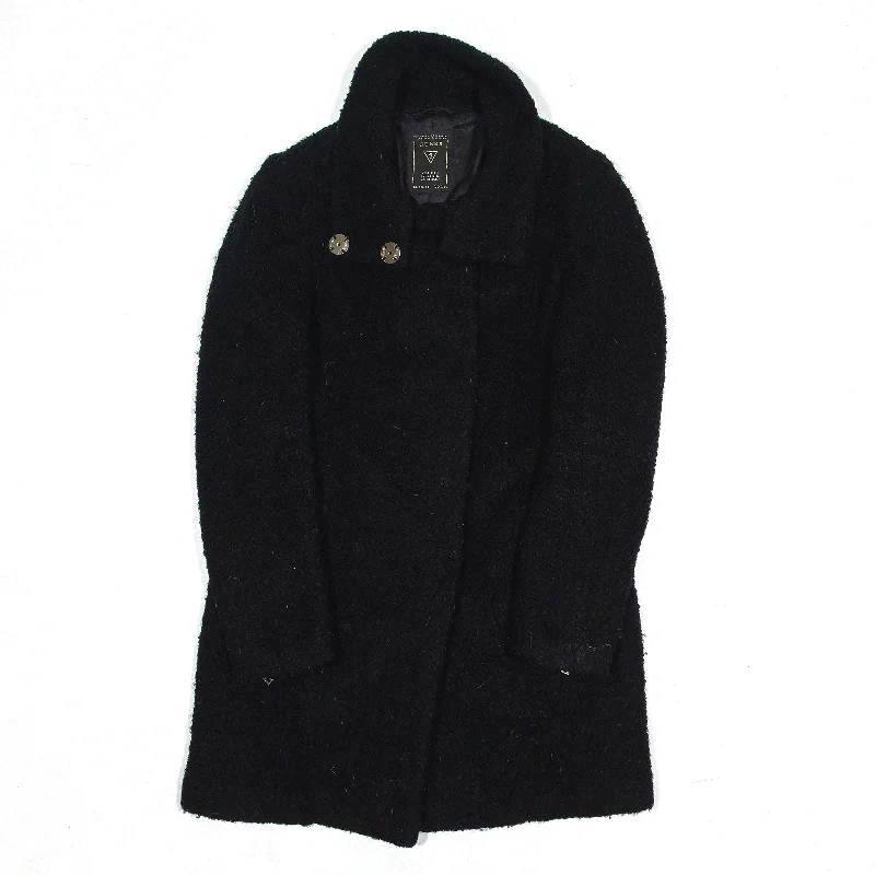 GUESS Teddy Fur Overcoat Jacket Black Womens XS Wool Jacket Cashmere Jacket Tweed Jacket