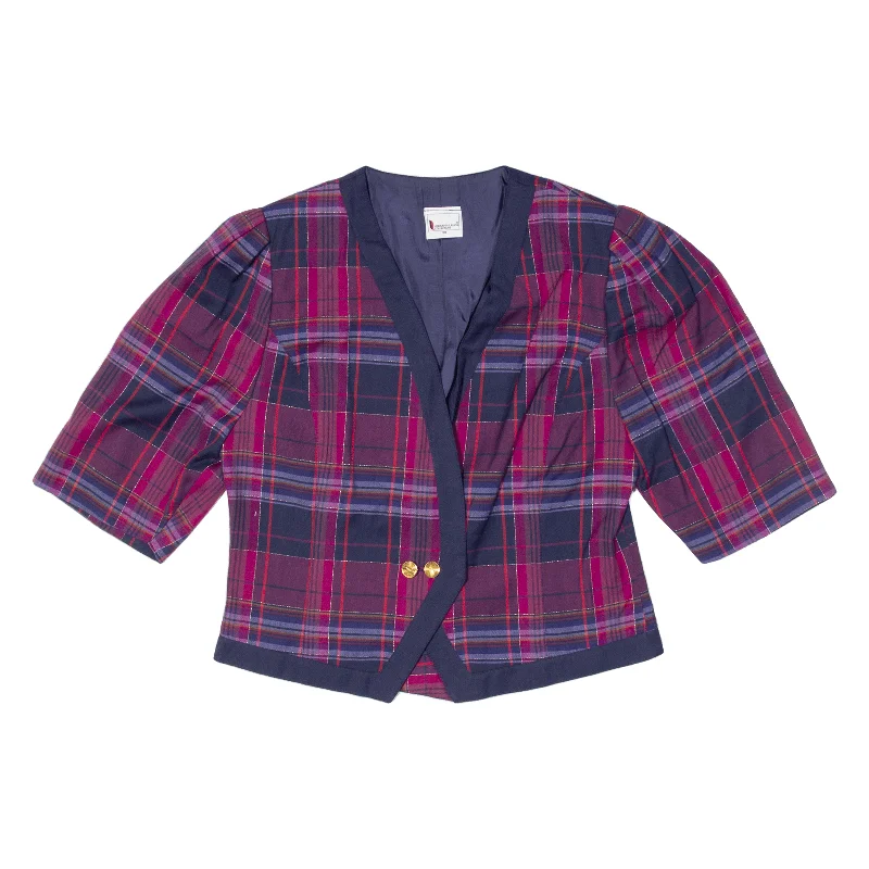 HERMAN LANGE Womens Blazer Jacket Purple Plaid S Hoodie Zip-Up Jacket Button-Up Jacket