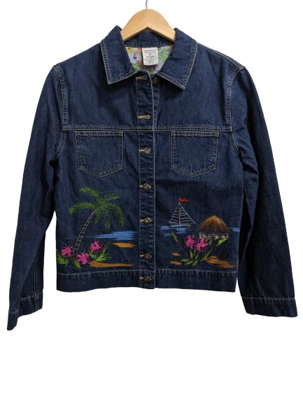 [M] Tropical Embroidered Denim Jacket Rayon Fabric Velvet Fabric Corduroy Fabric