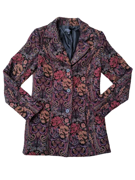 [S] Tapestry Blazer Style Jacket Stand-Up Collar Roll-Neck Collar Turtle Neck