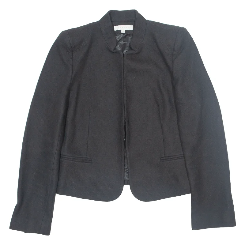 SANDRO Womens Blazer Jacket Black S Zippered Jacket Buttoned Jacket Snapped Jacket