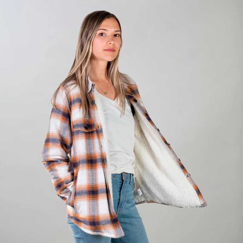 Women's Northwood Sherpa Insulated Flannel Jacket- Peak White Bomber Jacket Anorak Windbreaker