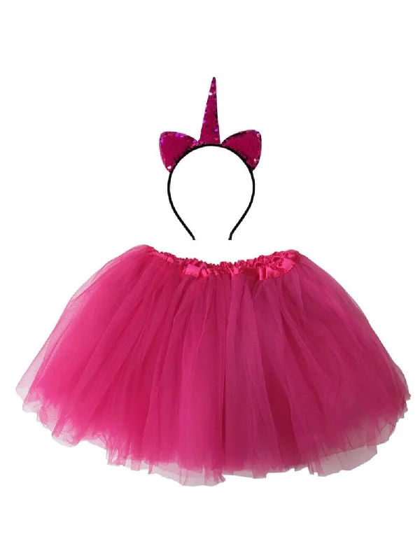 Adult Hot Pink Unicorn Costume - Tutu Skirt & Flip Sequin Headband Horn Set for Adult or Plus Size silk skirt lustrous