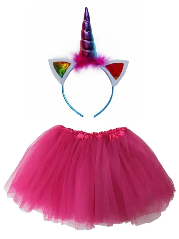 Adult Hot Pink Unicorn Costume - Tutu Skirt & Headband Horn Set for Adult or Plus Size tiered skirt playful