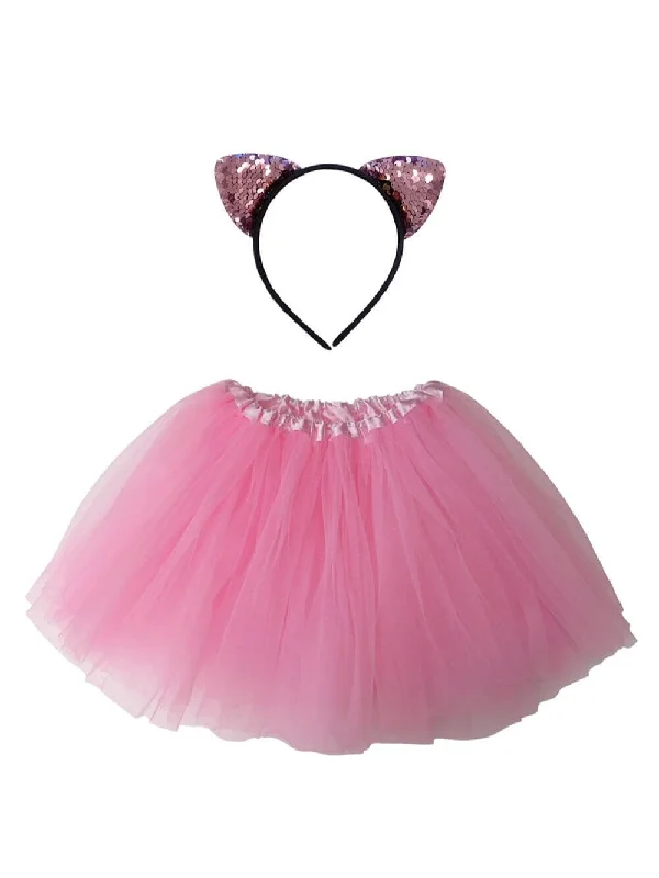 Adult Pink Cat Costume - Tutu Skirt & Flip Sequin Headband Set for Adult or Plus Size denim skirt casual