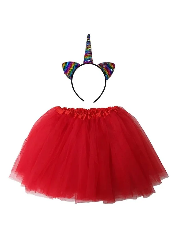 Adult Rainbow Red Unicorn Costume - Tutu Skirt & Flip Sequin Headband Horn Set for Adult or Plus Size velvet skirt glossy