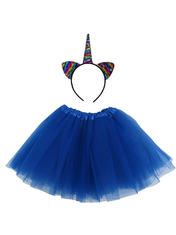 Adult Rainbow Royal Blue Unicorn Costume - Tutu Skirt & Flip Sequin Headband Horn Set for Adult or Plus Size slim fit skirt