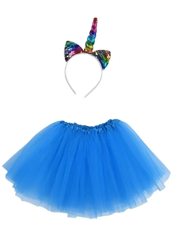 Adult Rainbow Unicorn Costume - Tutu Skirt & Headband Set for Adult or Plus Size spandex blend skirt